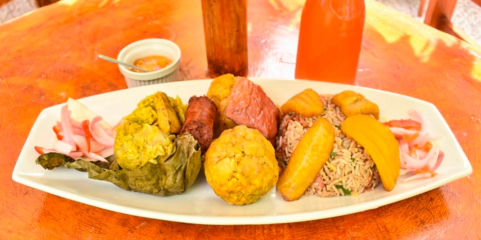 Colorful plate of traditional Peruvian food